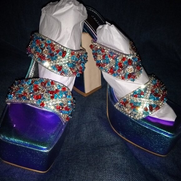 AZALEA WANG " ROYALTY RUMBLE " EMBELLISHED CHUNKY MULE IN BLUE(BRAND NEW !!!!!!! - Picture 6 of 7
